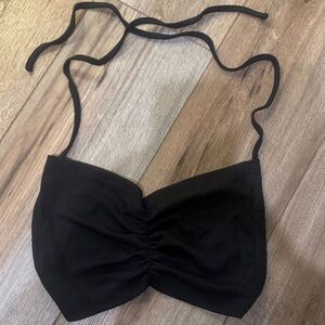 Black Ruched Tie-Back Crop Top
